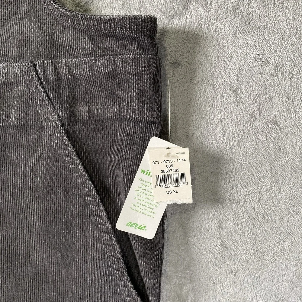 Aerie Overalls Womens Sz XL Grey Corduroy Adjustable Raw Hem Patch Pockets NWT